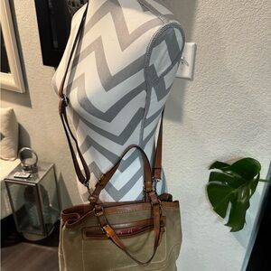 Tan and Brown coach Women's Bag